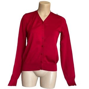 CITY DKNY Cardigan Sweater Silk Blend Knit Red V-neck Small